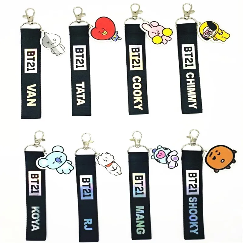 Kpop BT21 official Korean stars BTS cartoon Reflective laser bag holder key chain dolls girl boy Toy Collection H112 | Игрушки и хобби