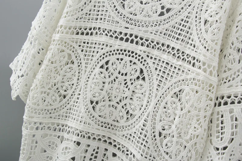 Ажурная белая блузка модные летние Вязаные кружевные топы 2020 женские прозрачные