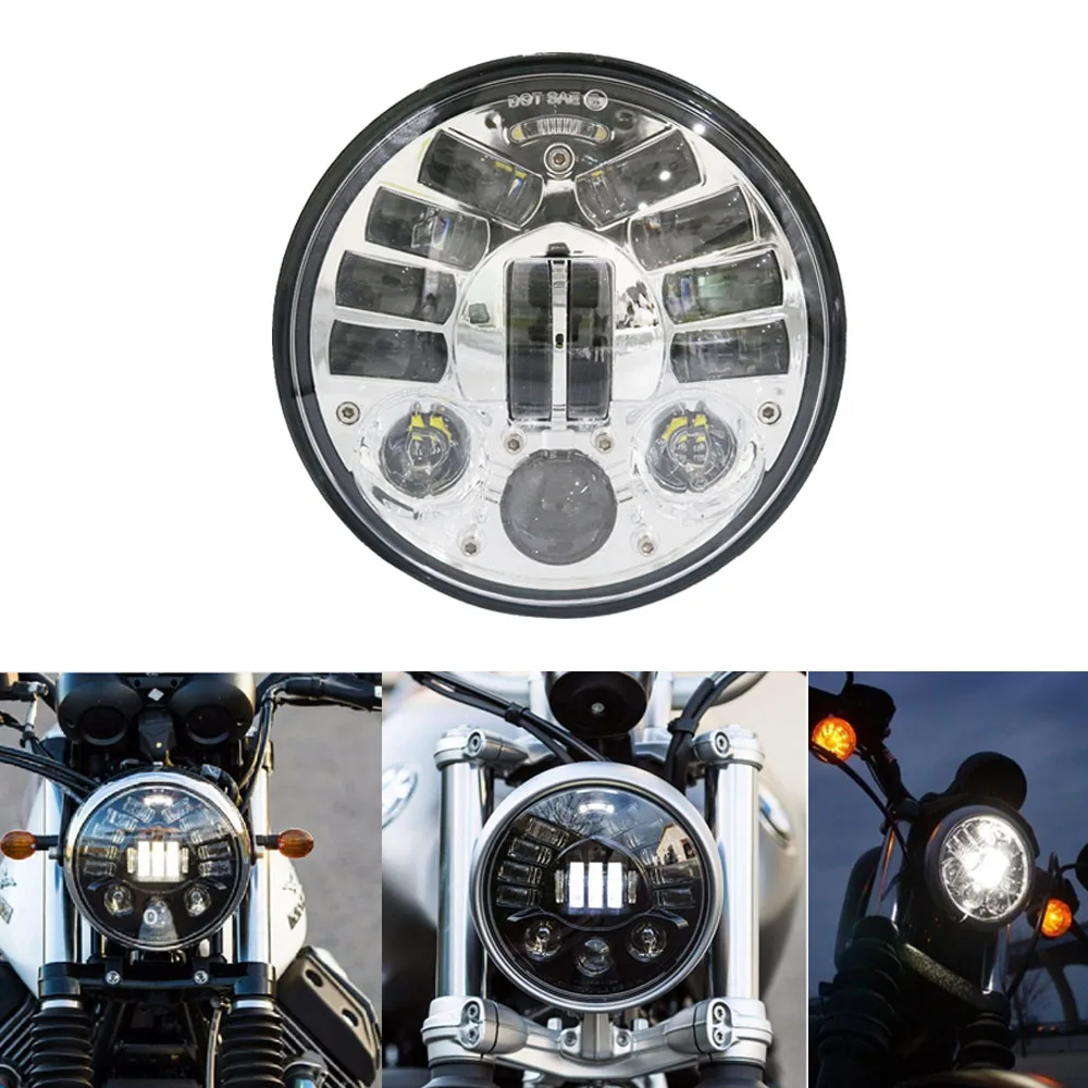 Новый светодиодный адаптивный налобный фонарь 5 3/4 &quot черный/хром для Harley Dyna Street