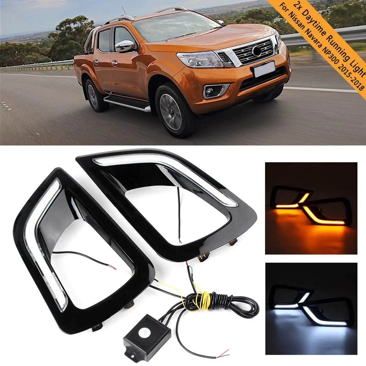 White and Yellow 2 шт. светодиодный DRL Дневной противотуманный светильник для Nissan Navara NP300 автомобильный светильник для укладки с черной отделкой белый и желтый светильник - Цвет: White and Yellow