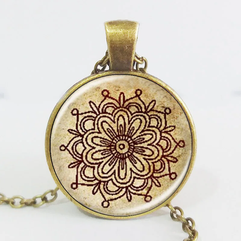 Black bloom mandala flower pendant henna yaga necklaces jewwlry dome glass handmade necklace om symbol buddhism zen 2020 | Украшения и