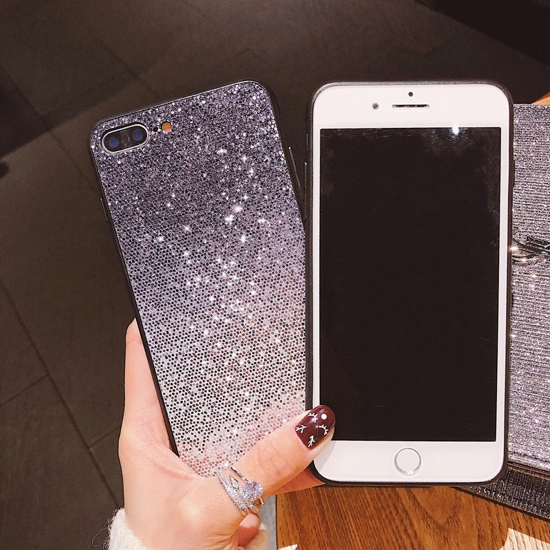 HOTR for iphone xs max case Glitter Color Gradient Back Case 5 5s SE 6 6s 7 8 9 plus X XS XR Shiny Bling Phone Cover |