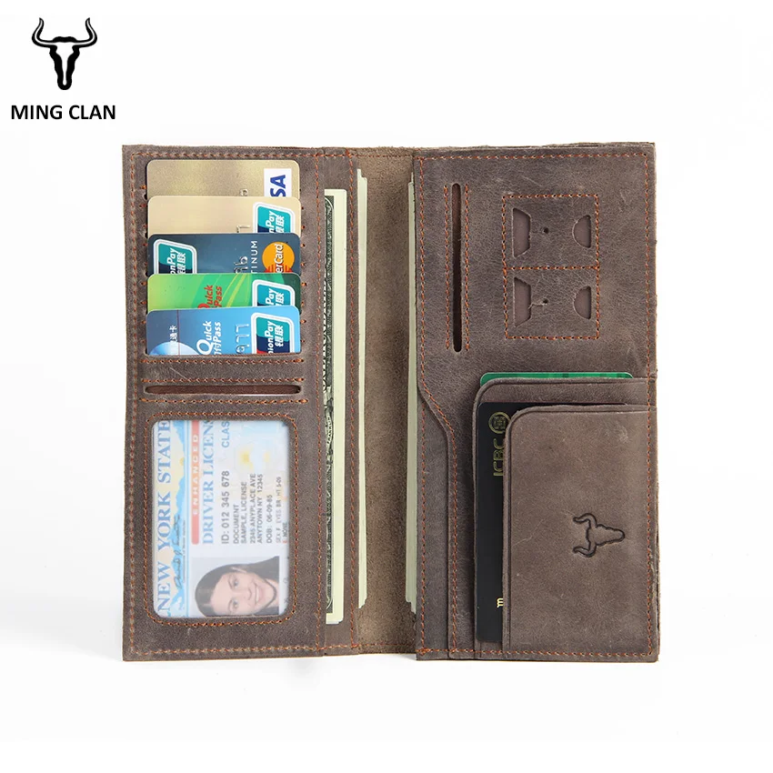 Длинный клатч Mingclan из натуральной воловьей кожи Crazy Horse для мужчин и женщин