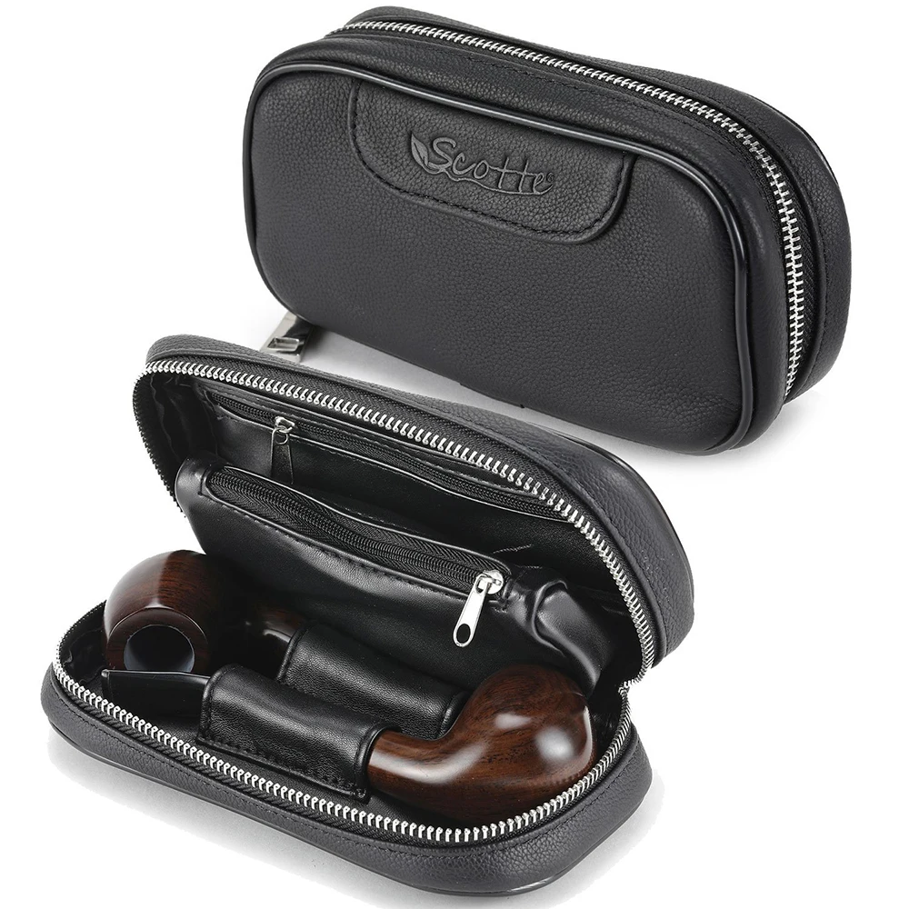 

Scotte Durable leather 2 pipe tobacco pouch case black