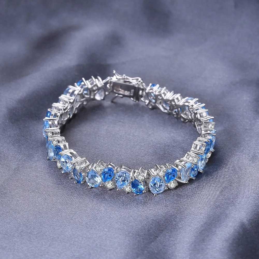 JewelryPalace Роскошные 23ct Multi Лондон Голубой Топаз Ссылка Теннисный Браслет Настоящее Стерлингового Серебра 925 ювелирных изделий Для Женщин Партии Подарок