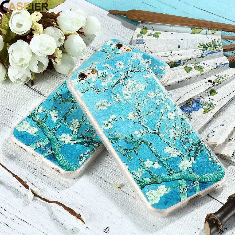 Caseier Ван Гог цветок миндаля Чехол для iPhone 7 8 рельеф мягкий Чехлы мангала Plus Книги