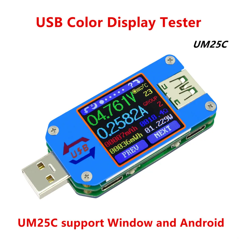 UM25C цветной дисплей тестер USB2.0 Напряжение Амперметр тип c Bluetooth версия