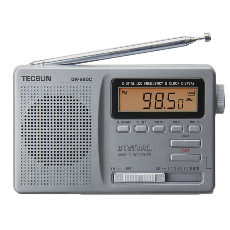 Tecsun DR920C DR 920C радио FM MW SW 12 Band Цифровые Часы приемника и Подсветка Портативный