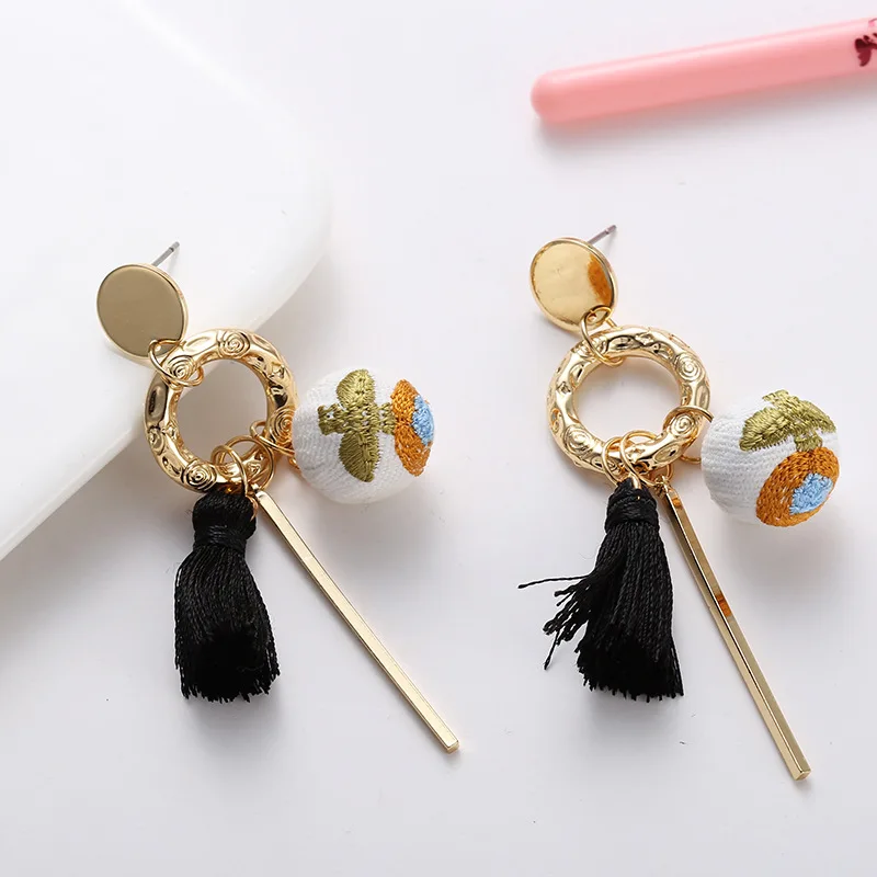 Женские богемные серьги в виде капель длинные с вышивкой шара и кисточек 2019|tassel