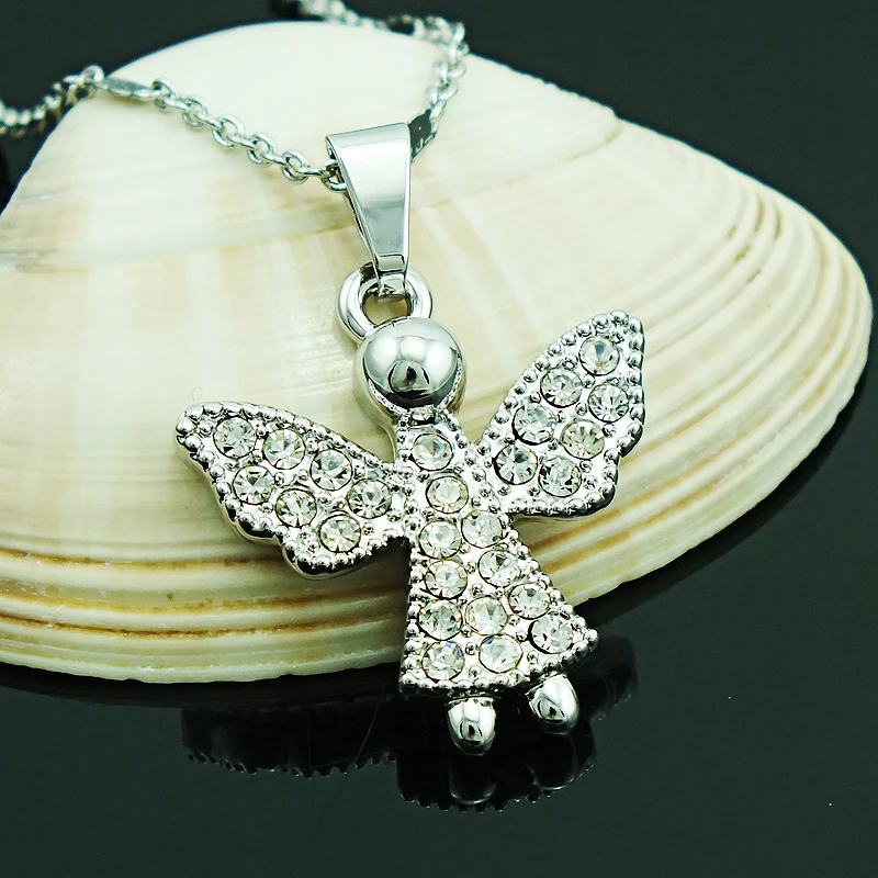 JINGLANG 2018 совершенно новые модные белые стразы Подвески с ангелом ожерелье для