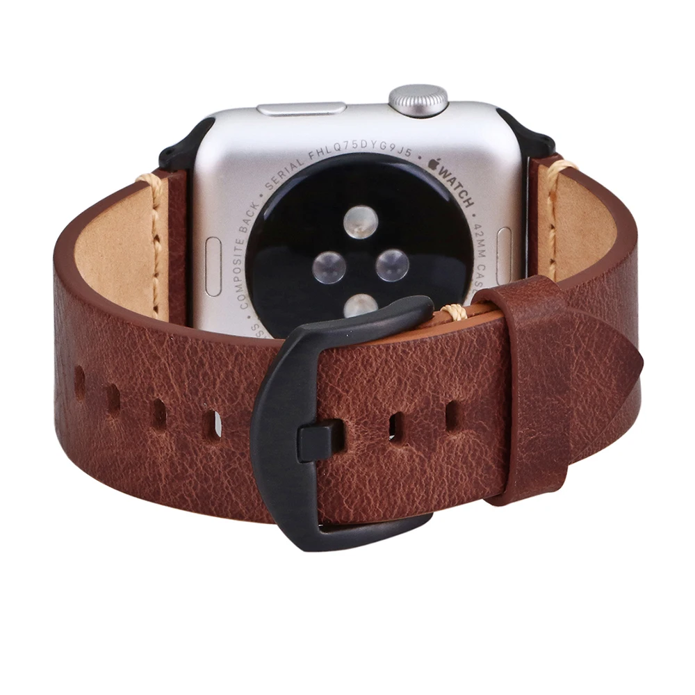 Ремешок для часов BEAFIRY 42 мм 44 с воском из натуральной кожи темно-коричневый Apple Watch