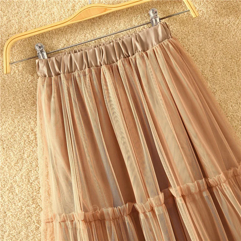 Женская бархатная юбка из тюля элегантная длинная Плиссированная средней длины