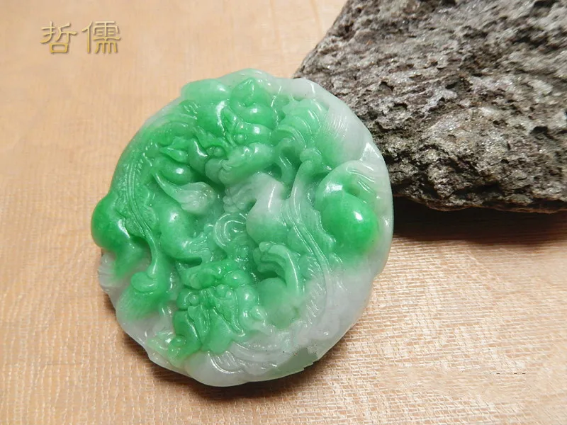 Подвеска с подвеской зеленая и белая двухцветная драконом для мужчин женщин |