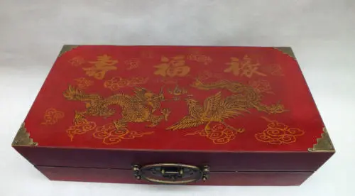 Изысканный китайский классический деревянный кожаный ящик с старинными