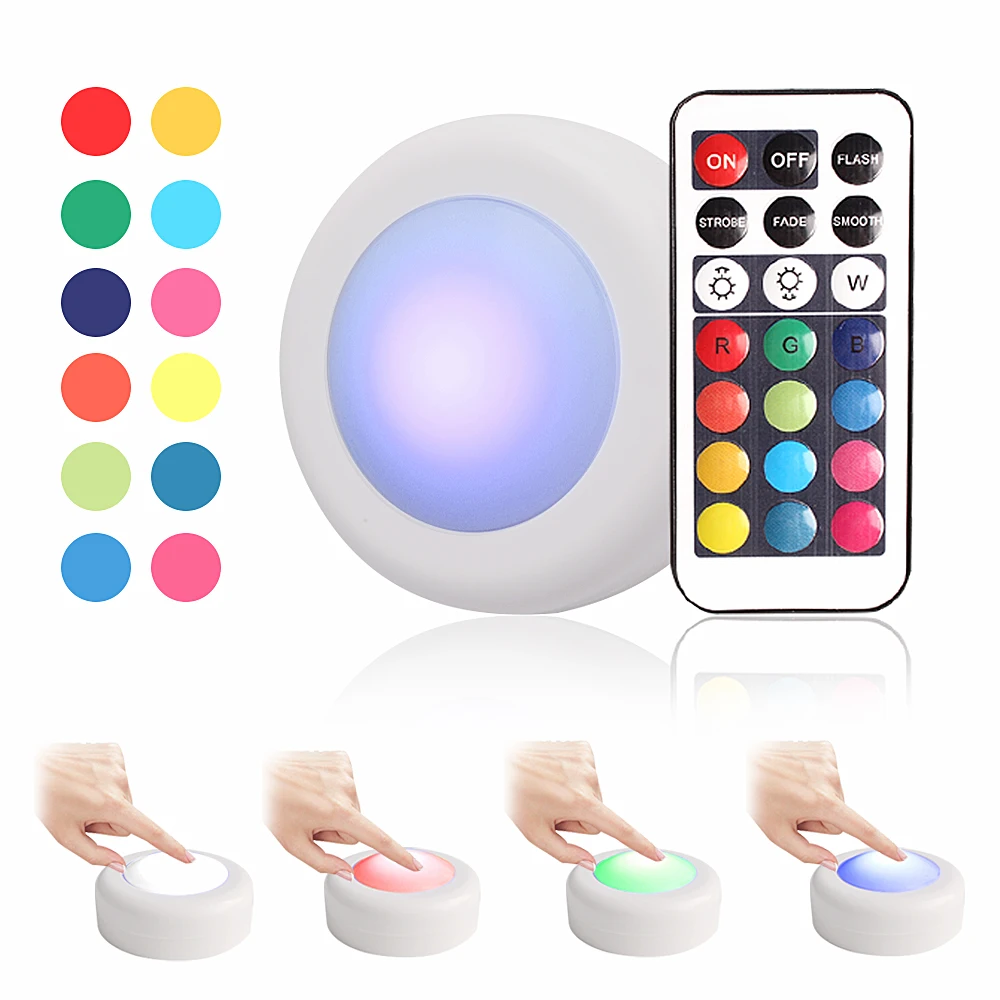 Затемняемый RGB светодиодный светильник s кухонный светильник сенсорный датчик шкаф/шкаф Ночной светильник шайба светильник с пультом дистанционного управления 12 цветов