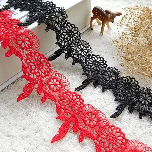 Buy 3 Meters Polyester Flower Lace Trims Black Red Ribbon DIY Necklace Garment Wedding Clothes Accessories 5.5cm Width on