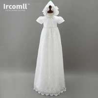 ircomll high end baby girls christening gowns dress long floor length appliques infant dresses kids clothing with hat for 0 12m