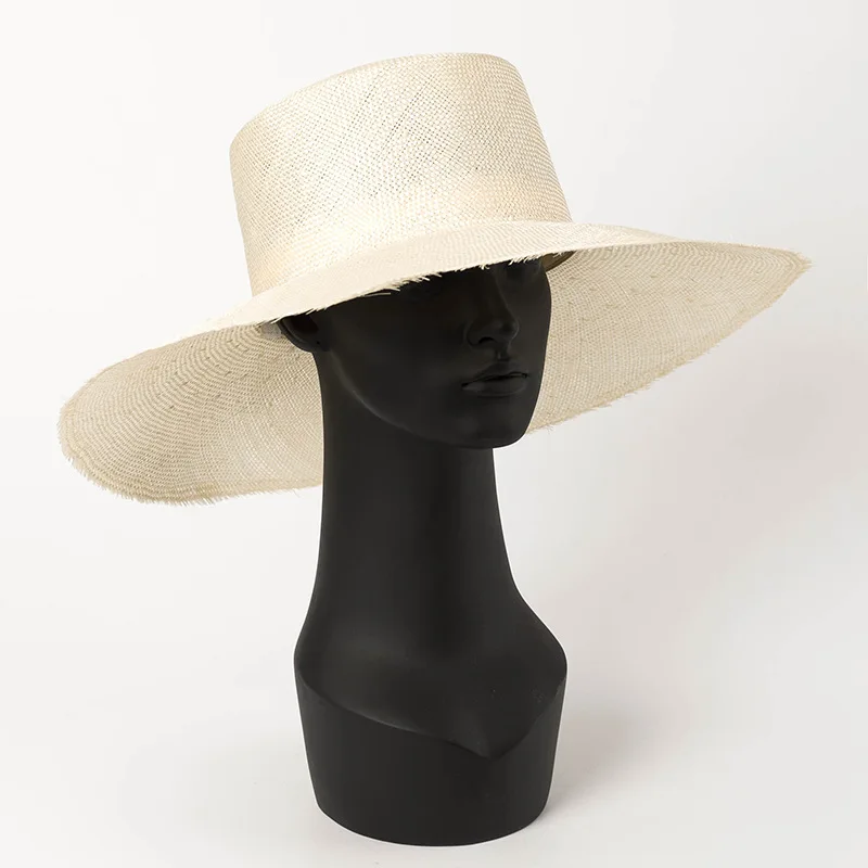 

01905-hh7227 Hand-woven natural sisal Pearl luster solid wind brim leisure beach cap men women sun hat