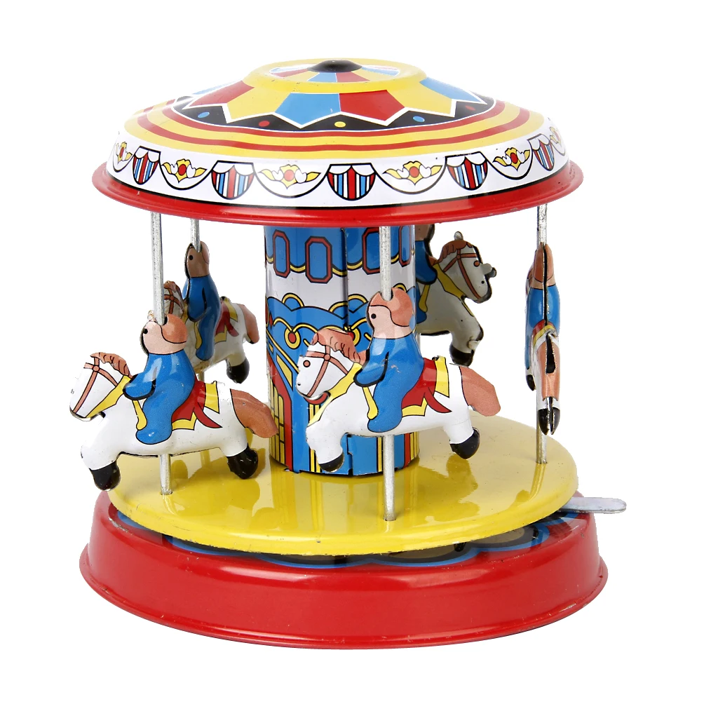 Vintage SPINNING Horse Carousel Fairground Merry Go Round Classic Tin Toy Gift |