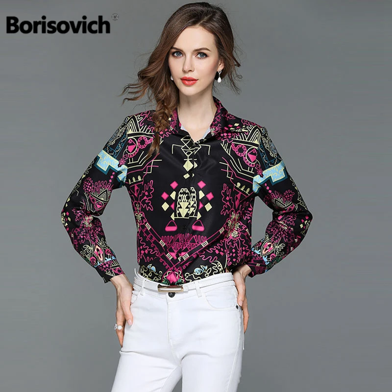 Женская рубашка с отложным воротником Borisovich элегантная офисная принтом новинка