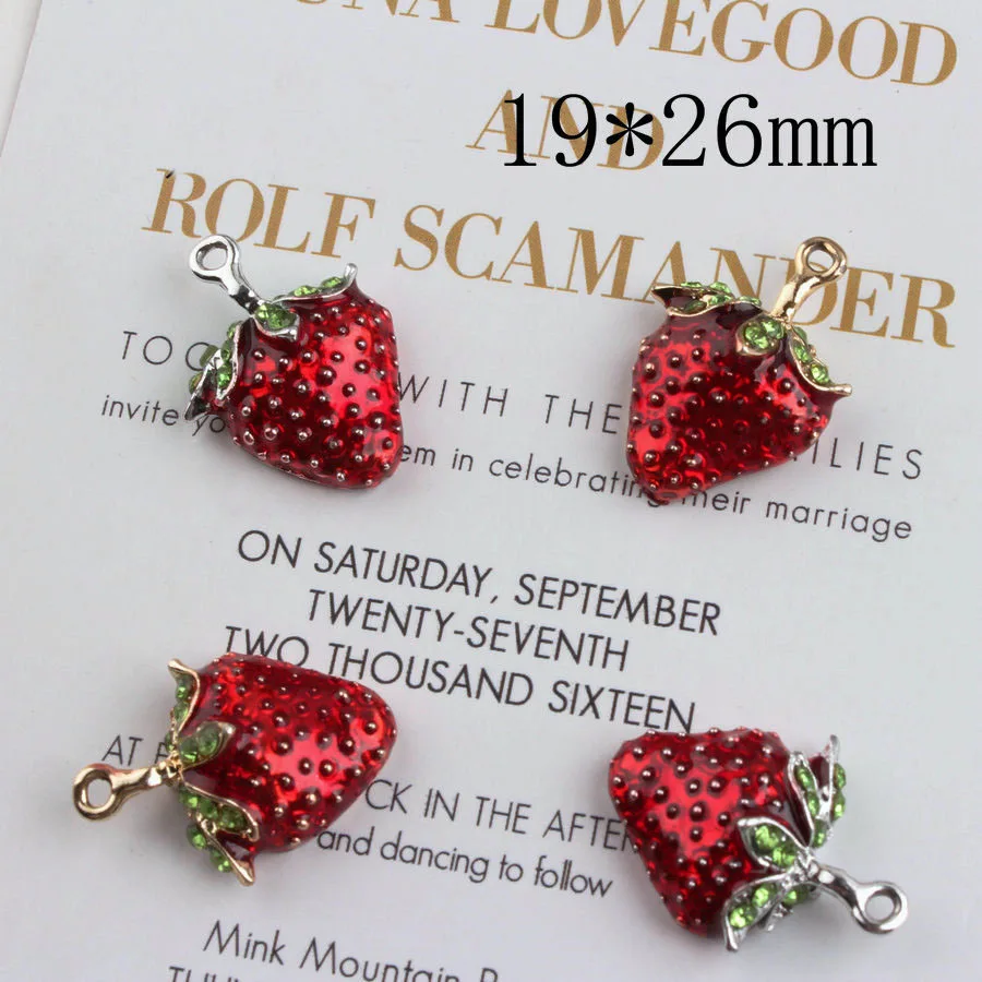 

10PCS New Gold/Silver Color Jewelry Red Enamel Charms Strawberry Metal Charm Fit Choker Necklace Craft Dangle Jewelry Making