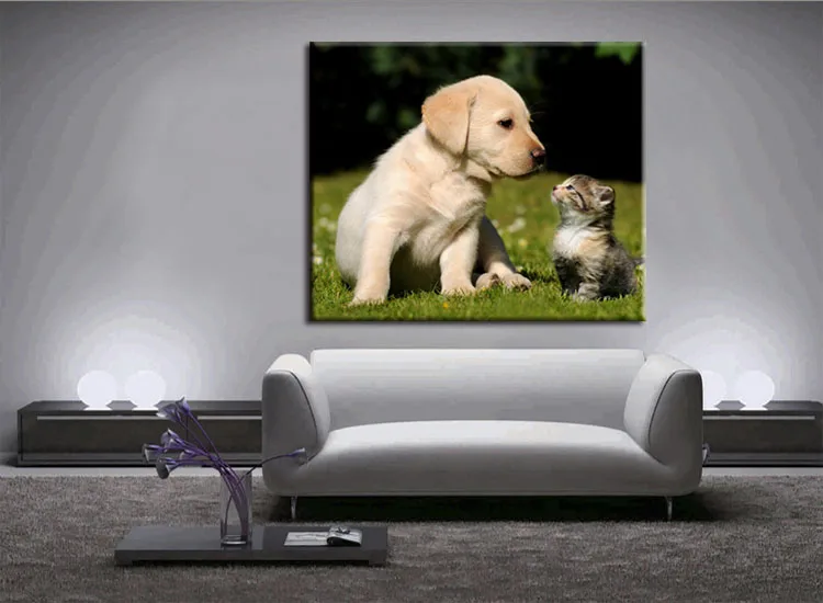 1 pieces / set Printings Cat and Dog Animal Sprout Pet Series Expression Poster Printing Canvas Art Living Room Decor | Дом и сад