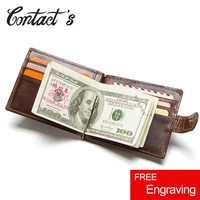 contacts brand designer genuine leather purse wallet men bifold male money clip cash card cases clamp for money case
