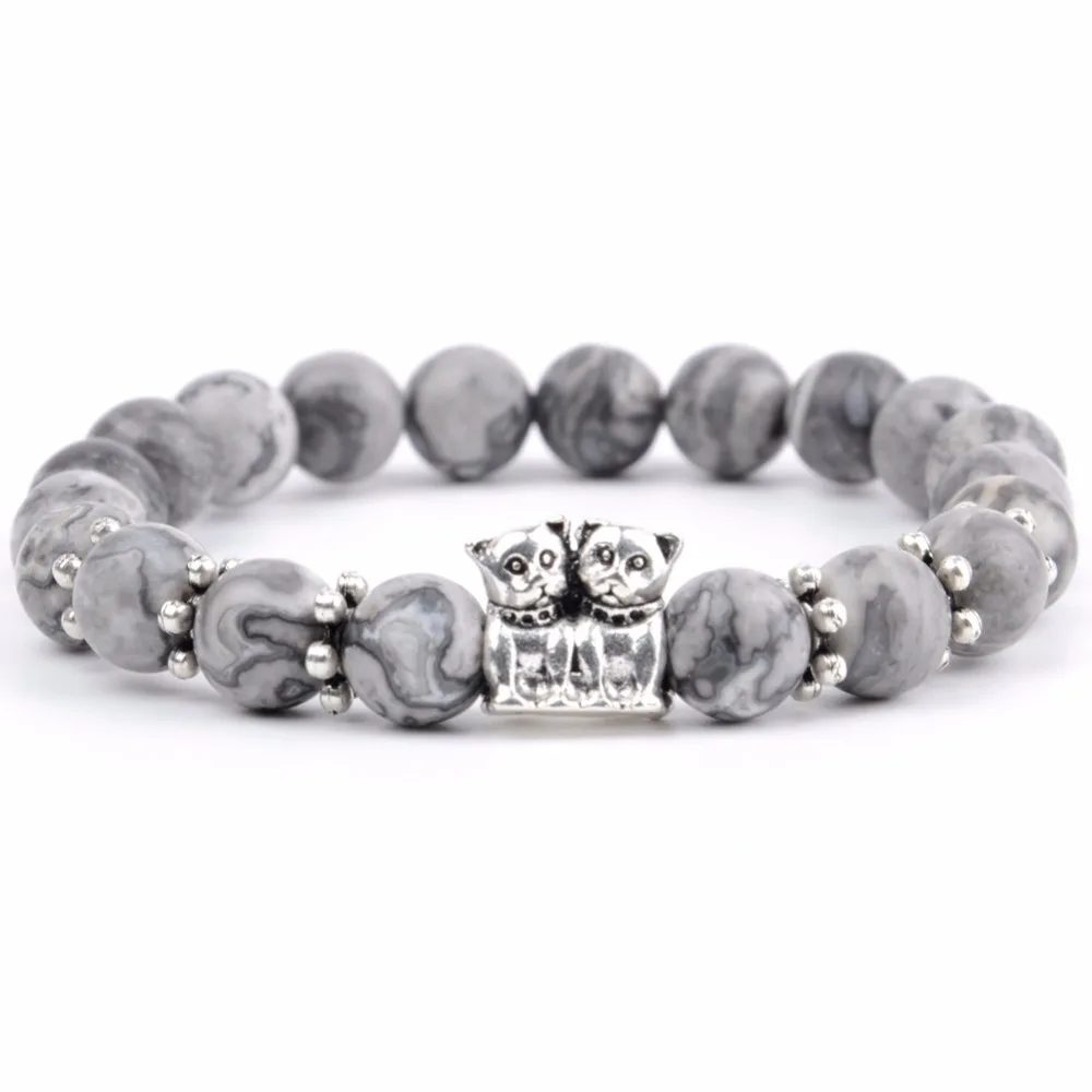 Natural Stone Bracelet Men Blue Turquoises Beads Dog Animal Charm Bracelets For Women Friendship Jewelry Gift | Украшения и