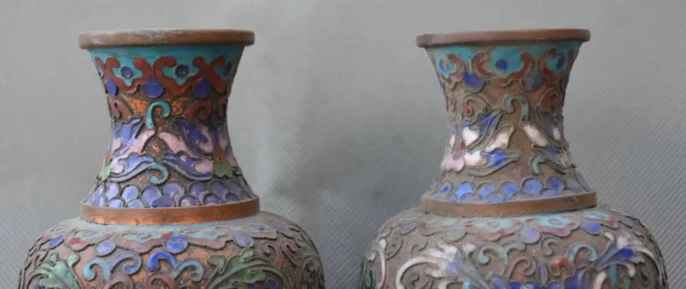 15CM China Cloisonne Bronze Carving Lotus Flower Bottle Vase Flask Pot Jar Pair | Дом и сад