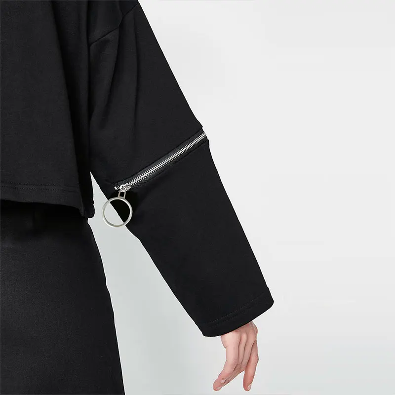 Осень 2018 для Для женщин Высокий воротник кольцо молнии Топы Твердые Черный О