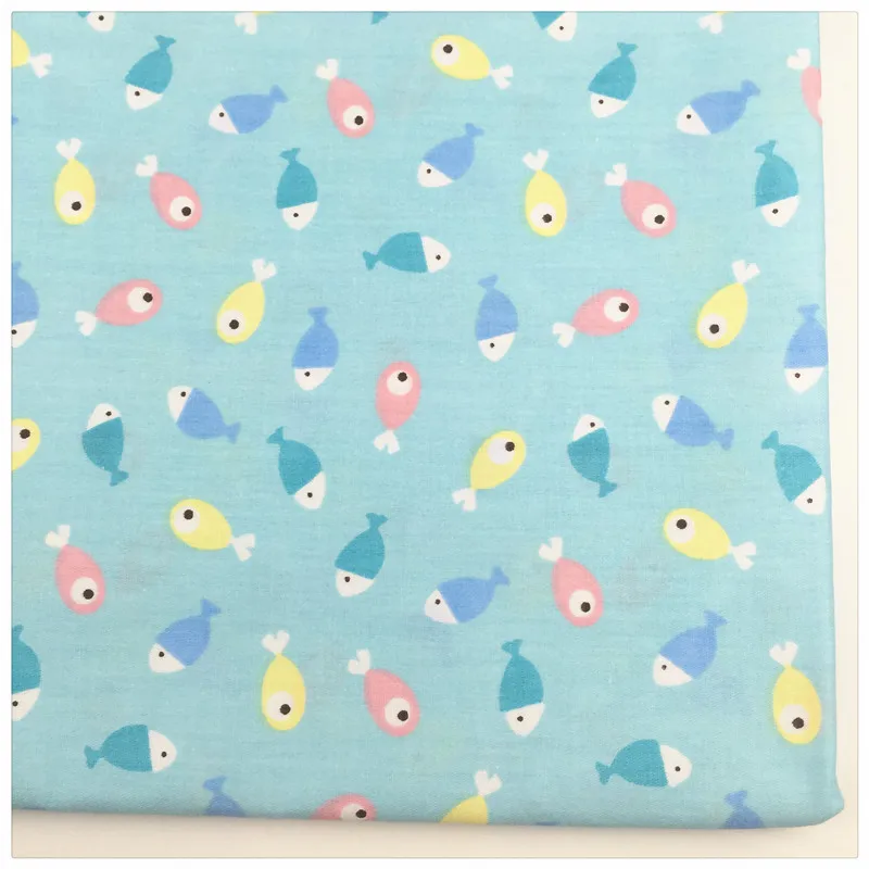 Syunss хлопковая ткань синего цвета с принтом рыбы стеганая ручная работа Tecido