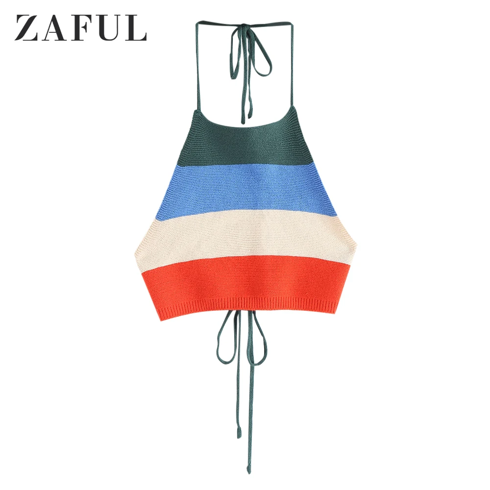 Женский трикотажный топ без рукавов ZAFUL летний укороченный с завязками и