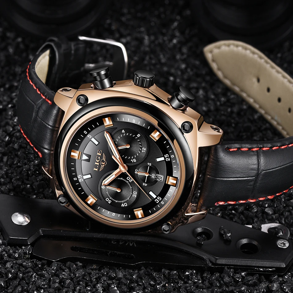 LIGE мужские часы Лидирующий бренд Роскошные военные спортивные кожаные