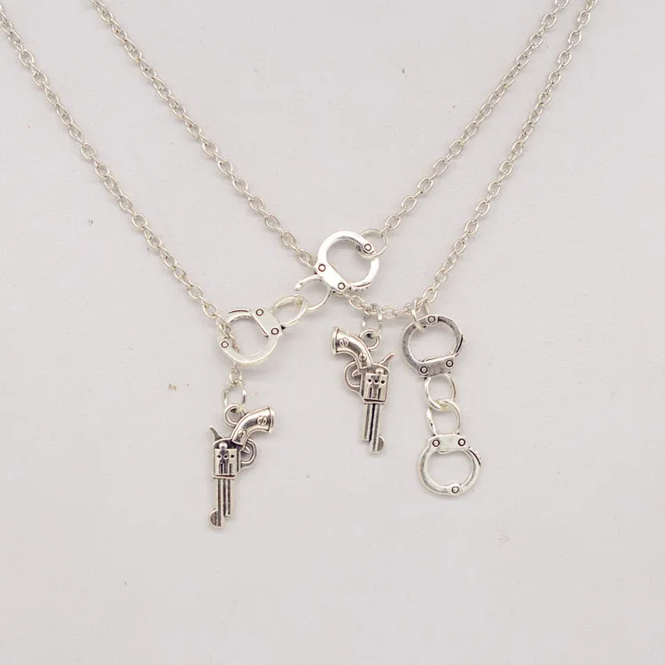 Модный подарок серебряные наручники амулеты кулон в виде пистолета ожерелье для