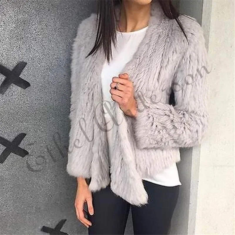 ETHEL ANDERSON Womens Real Rabbit Fur Knitted Coat Short Jackets Top Selling Cardigan Amazing Long Sleeve Top Wholesale Female
