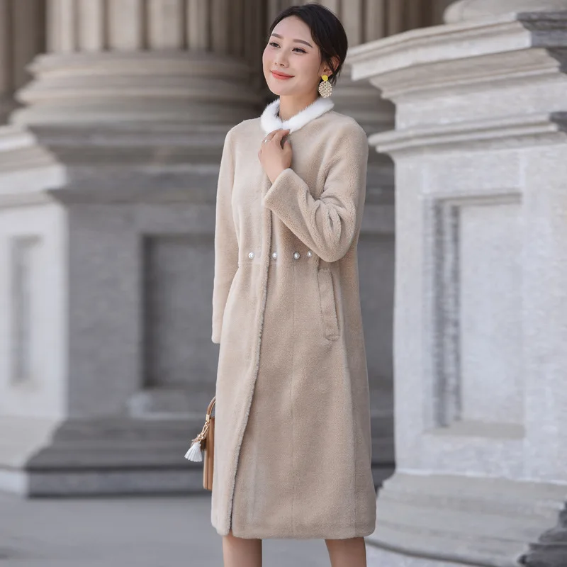 100% Wool Coat Women Long Autumn Winter Real Fur Female Jacket Mink Collar Slim Korean Clothes 2019 172088 KJ2507 | Женская одежда