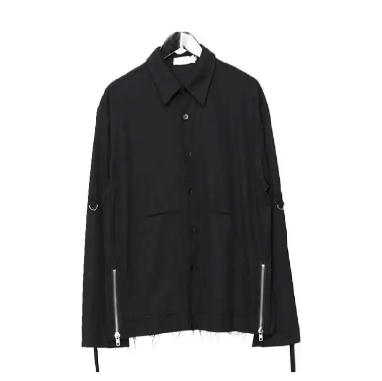 

S-5XL 2018 New Men's fashion Hair Stylist Street Tailored edge design side zipper long sleeved Shirt plus size costumes