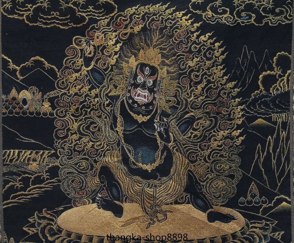 3" шелк Mahakala WenShu 4 руки 4 руки Chenrezig Будда тангка Фреска тханка