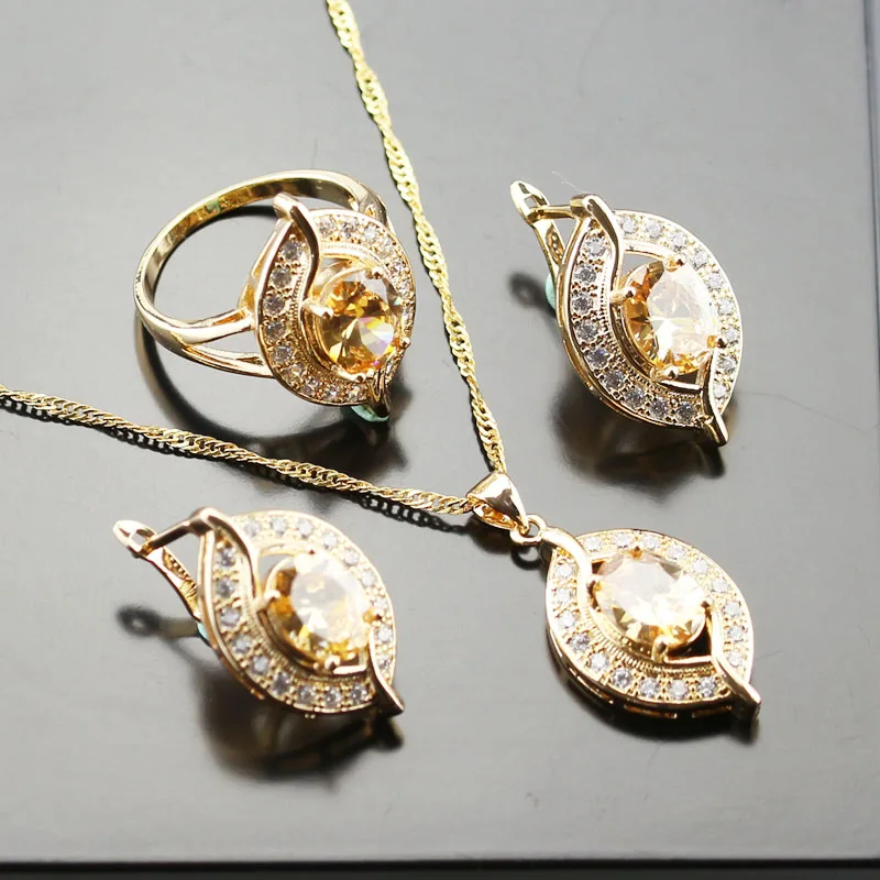 Оранжевый морганит стильный набор украшений для женщин белый циркон золотого