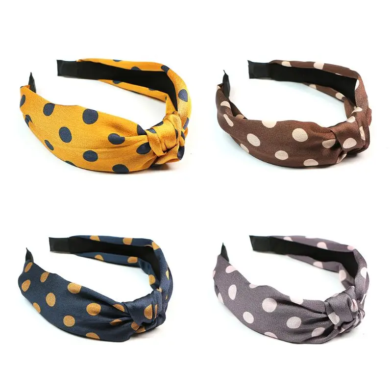 

Women Girl Large Polka Dot Printed Headband Silky Cloth Wrapped Hair Hoop Middle Knotted Wide Korean Style Casual Hair Accessory