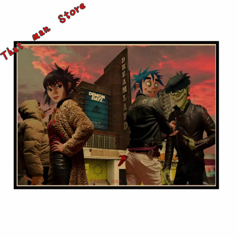 Gorillaz urchin хип-хоп рэп рок музыкальная группа плакат в стиле ретро из крафт-бумаги бар кафе спальня Арт плакат 42*30 см без рамки