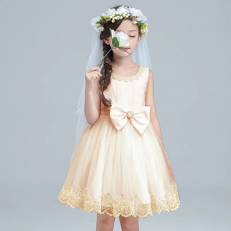 2017 Summer Girls Wedding Dress Children's Cloth O-Neck Sleeveless Party Princess Kids Clothing 8 Year Vestido With Bow | Детская