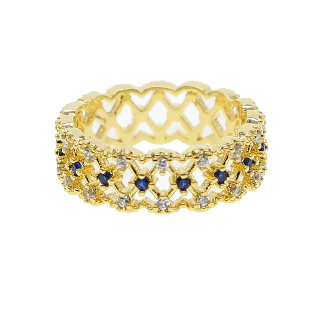 CHEAPEST gold color lace band wide hollow rings with Blue green red cz stone paved wedding for young lady jewelry | Украшения и