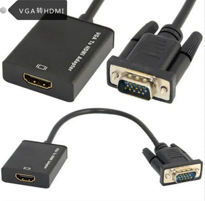 

(50pcs/lot) 1080P VGA Male to HDMI Female Output Video AV Audio Adapter Converter Cable Cord 15CM for projector monitor PC DVD