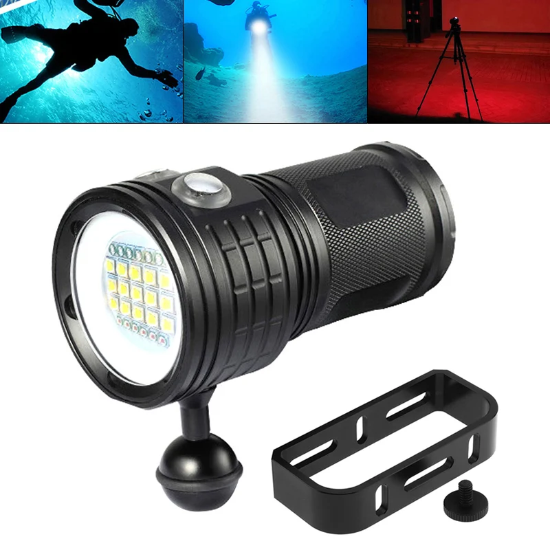 120 Degree LED Diving Flashlight QX27 500W 5050 White L2 Six XPE Red R5 Six XPE Blue R5 LED 80m Torches for Photography Video