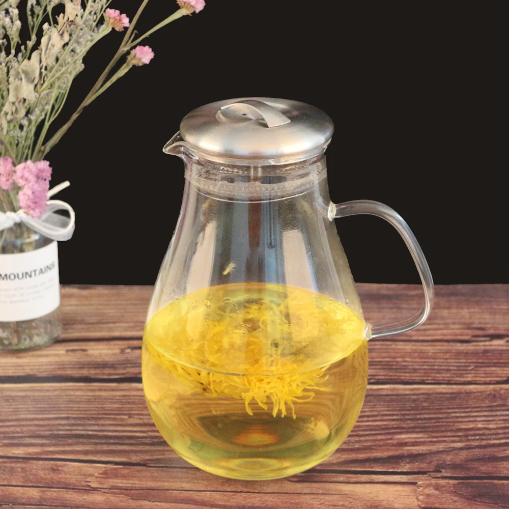 Стеклянный кувшин 60 унций с фильтрующей крышкой из нержавеющей стали для кофе