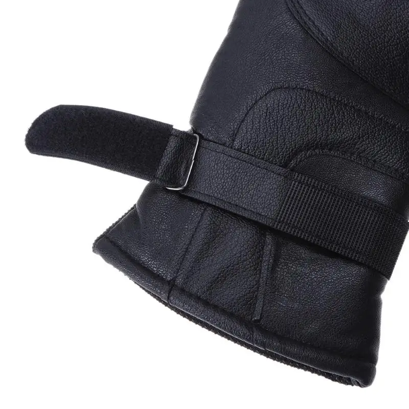 Full Leather Winter Men Women Mittens Ticken Plus Fleece Warm Touch Screen Stylish Style Unisex Solid Black Cotton Gloves | Аксессуары