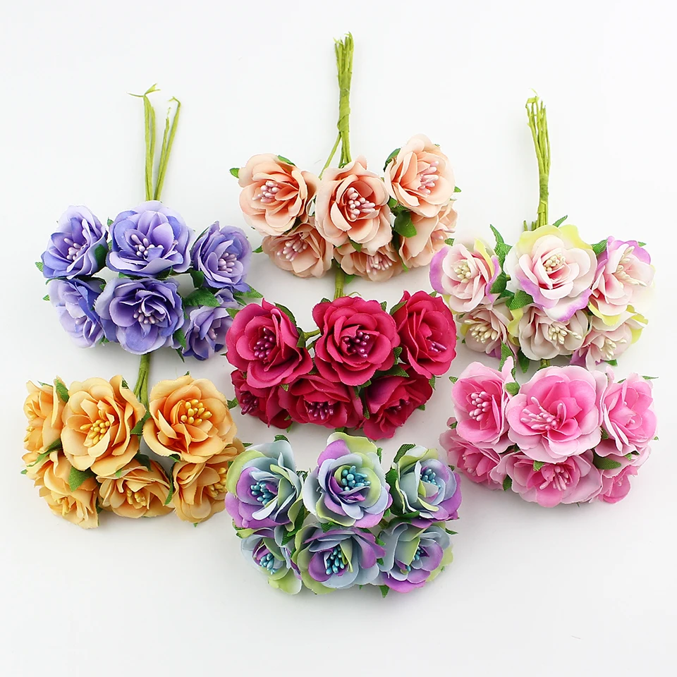 6 шт. декоративные цветы для скрапбукинга 3 см|flower bouquet|rose artificialartificial stamen |