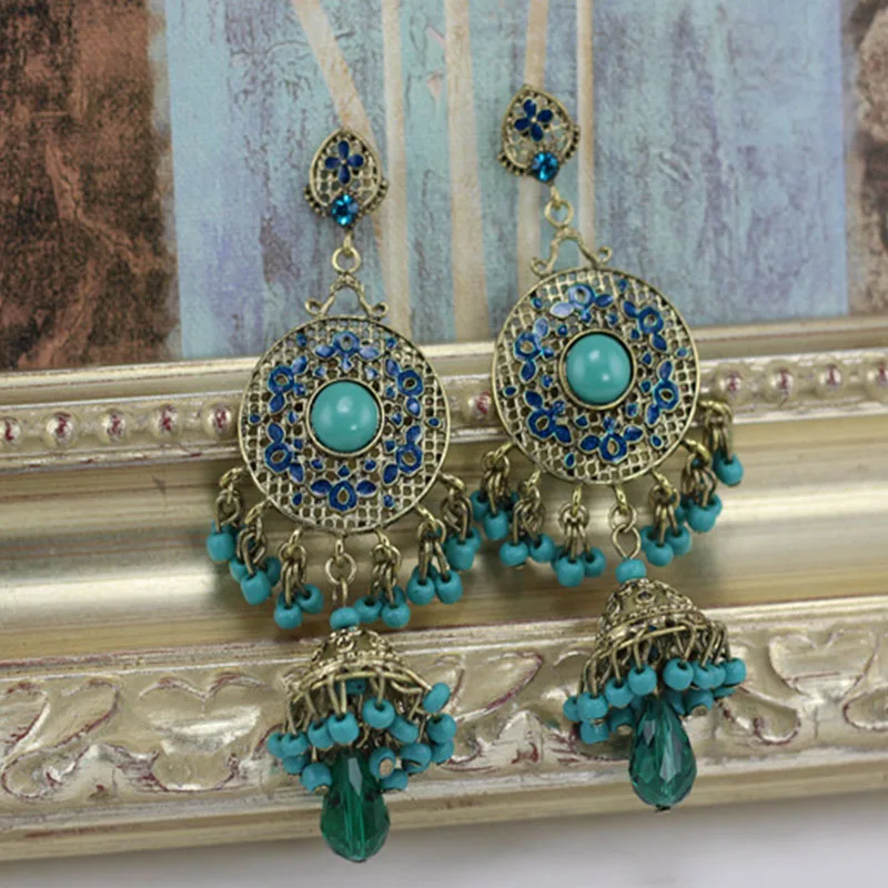 Vintage Indian Dangle Earring Crystal Bohemia Beads Tassel Long Drop Earrings for Women Ethnic Ladies Fashion Jewelry Gift | Украшения и