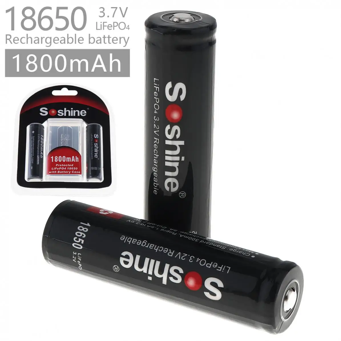 2 шт./лот Soshine 1800 мАч LiFePO4 3 В 18650 перезаряжаемая батарея с защищенной печатной